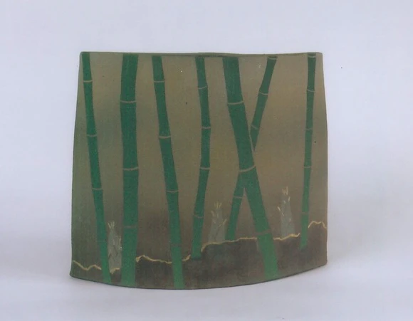 Flower Vase with Bamboo Forest Design in Colored Slip