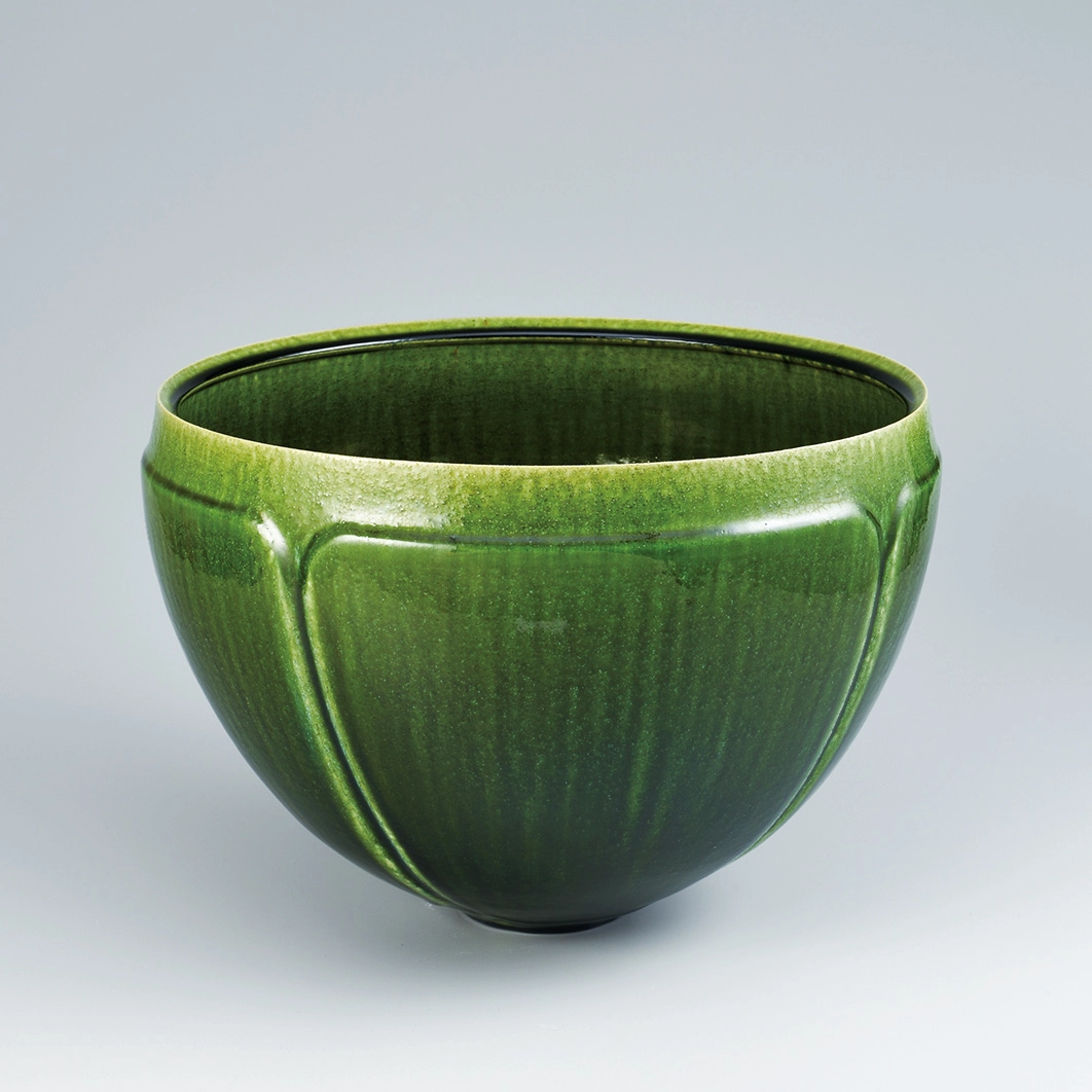 『伊豆登り窯陶芸作家』陶器 「足付中皿4枚 緑釉」 緑釉花器 (伊藤 進矢)｜ギャラリージャパン