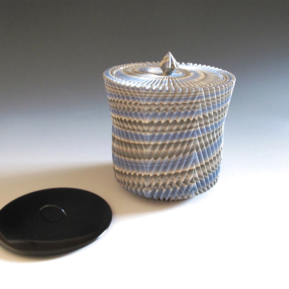 NO561 尾形香三夫 練上 壷 花器 銘有り 作家物 陶芸 美術工芸 NO561