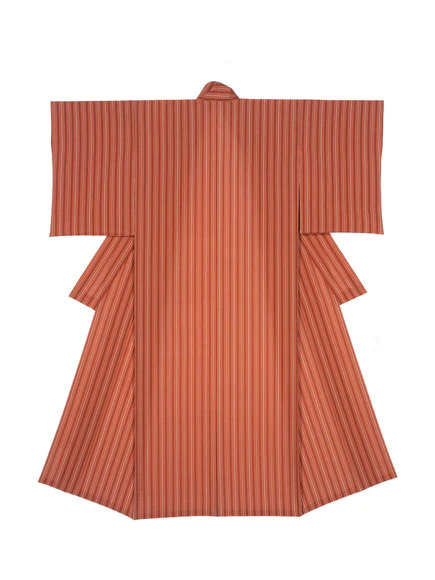 Plain Weave Kimono "Akatatejima (Red Vertical Stripes)"