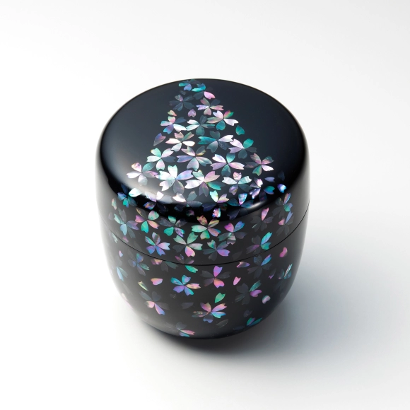 Tea Caddy with Design in Mother-o-Pearl Inlay "A Flowing Cherry Blossom Motif"