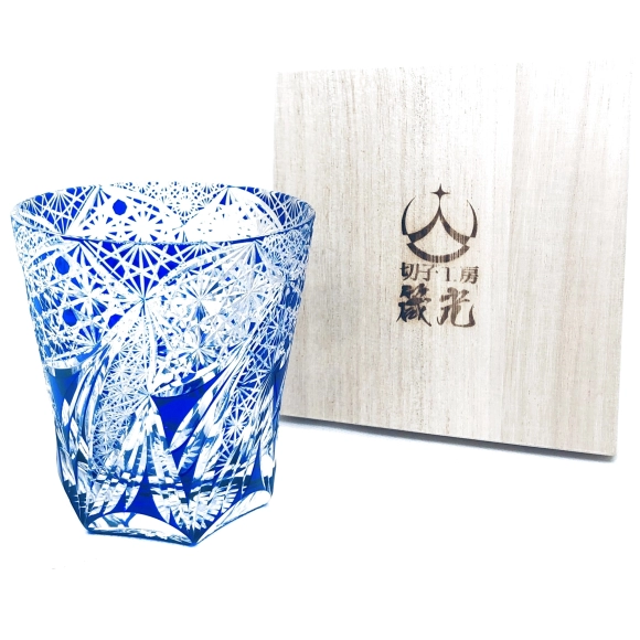 五菊繚乱天開ロックグラス・瑠璃