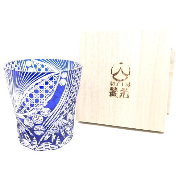 Tenkai (Flared-top) Rock Glass with Shinko-shiki Kagome Design, Kiriko (Cut Glass)