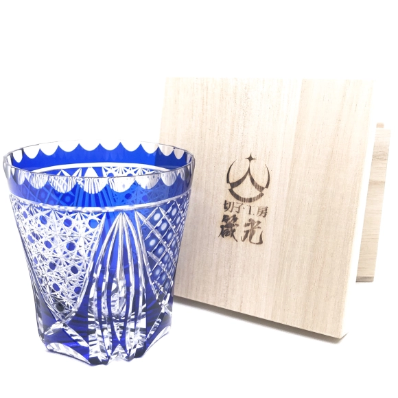 Rock Glass with Tama-yarai and Kiku-kagome Design, Kiriko (Cut Glass)