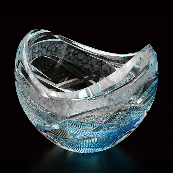 硝子切子花器「流麗　流転」