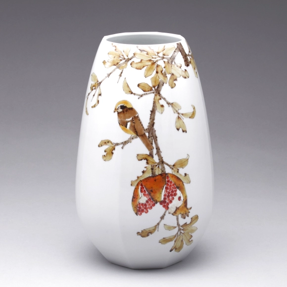 九谷焼　山田義明作　色絵　松竹図　扁壷　M　3810 九谷焼 山田義明作 色絵 松竹図 扁壷 M 3810