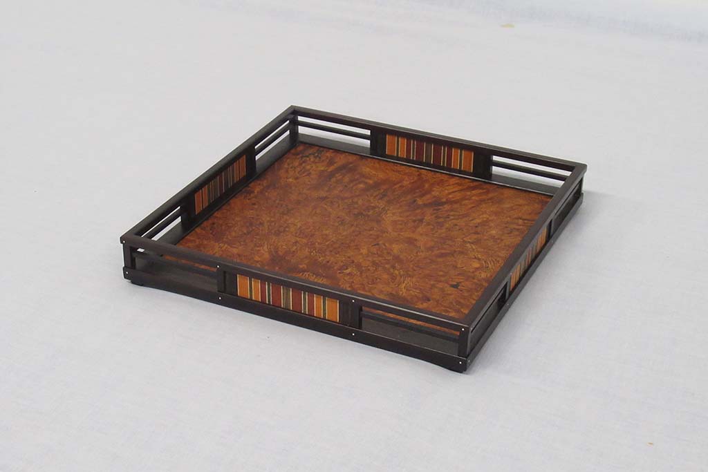 photo Tea Set Tray of Red Sandalwood with Mosaic Decoration