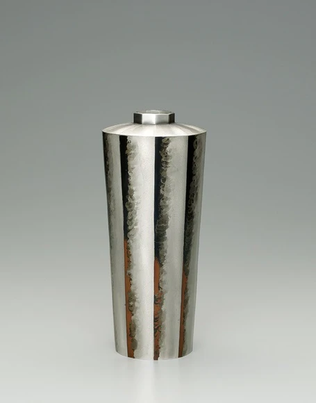 Silver and Gold-Copper Alloy Flower Vessel with Stirred Design "Bud"
