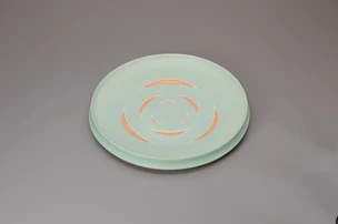 Pale Blue Celadon Glazed Plate with Carved Patterns