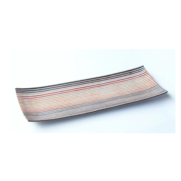Rectangular dish with line design.