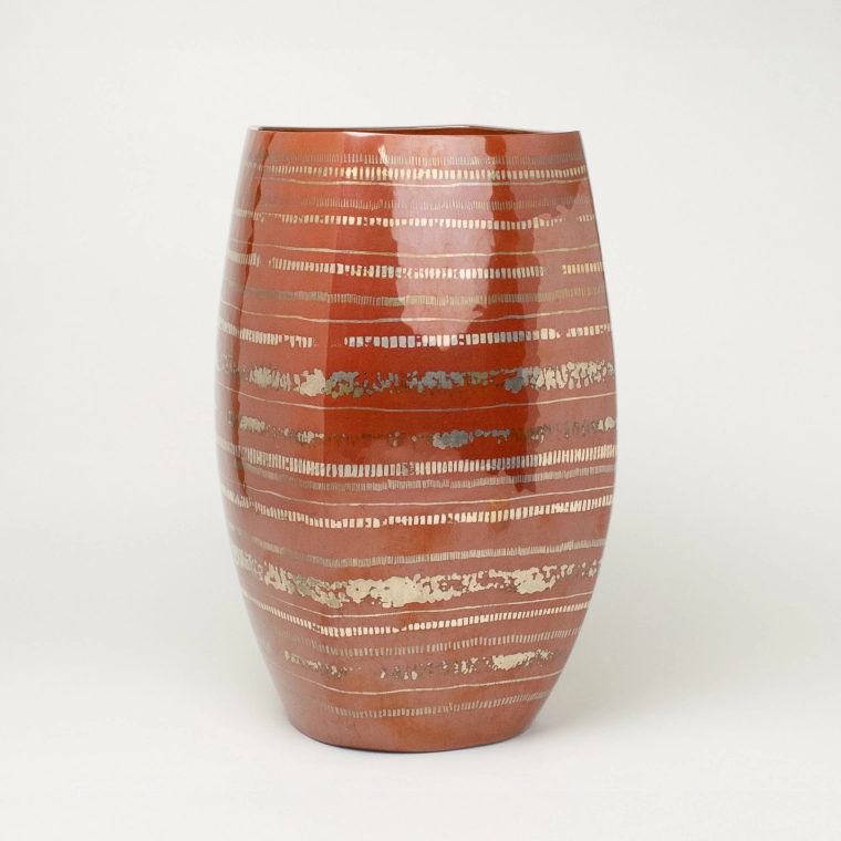 photo Hammer-Worked Copper Flower Vase with Solder Decoration Inlays "City Lights"