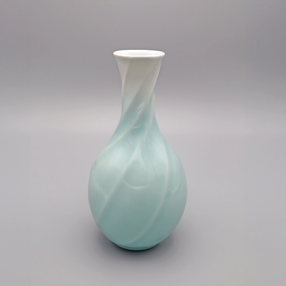 White Porcelain Flower Vase with Pale Blue Glaze and Stream Design