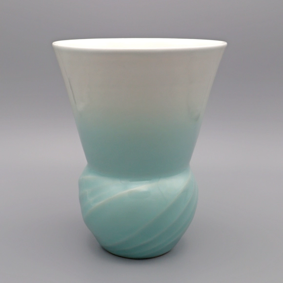 White Porcelain Flower Vase with Pale Blue Glaze and Stream Design