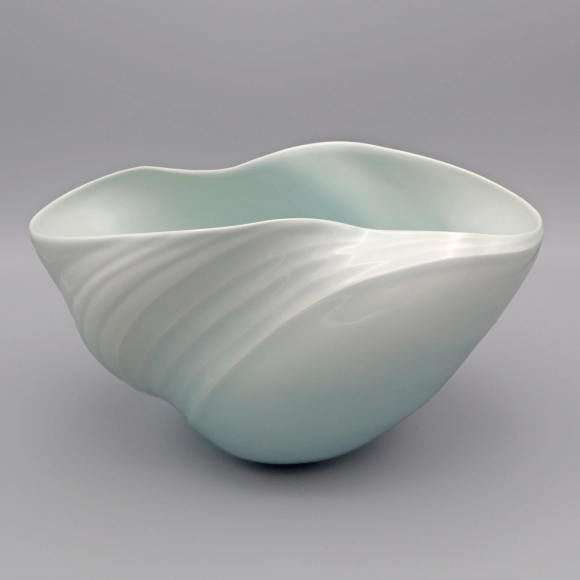White Porcelain Flower Vase with Pale Blue Glaze "The Swell"