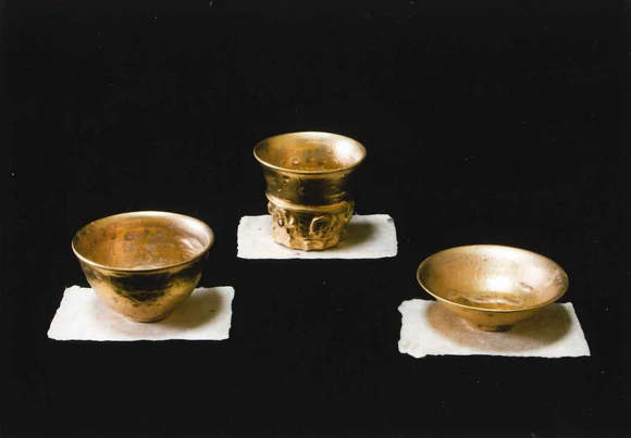 Cup with Flower Design, Tenmoku Shaped Cup and Sake Cup