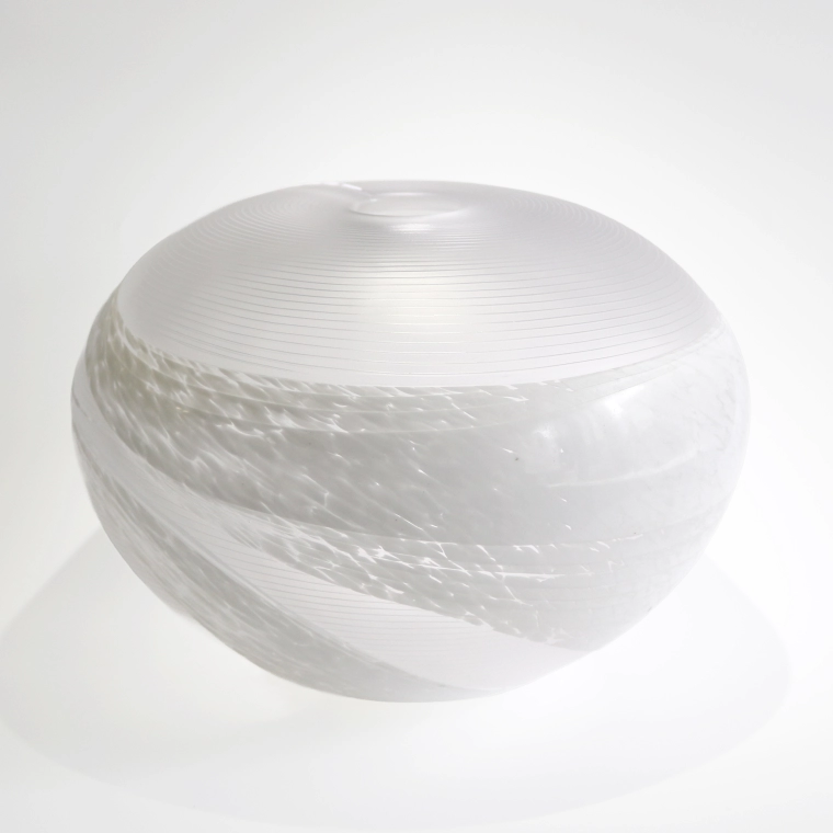 photo Glass Jar with Engraved Line Decoration "Pure White"