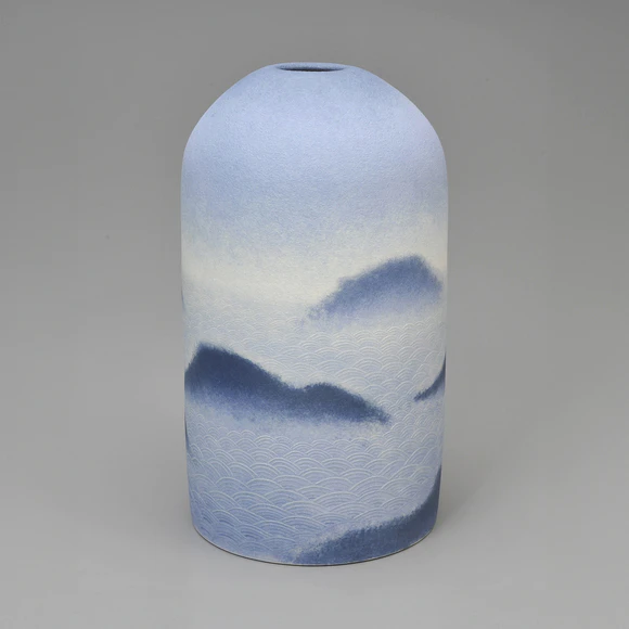 Flower Vase with Raised Line Design in Color Slip "Island Waves"