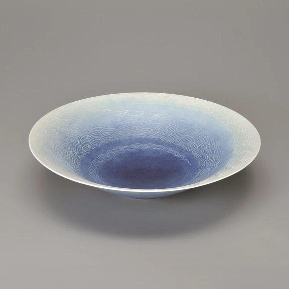 【柴田良三】 浅鉢 白磁 麦 線象嵌染付大鉢(柴田 良三)｜ギャラリージャパン