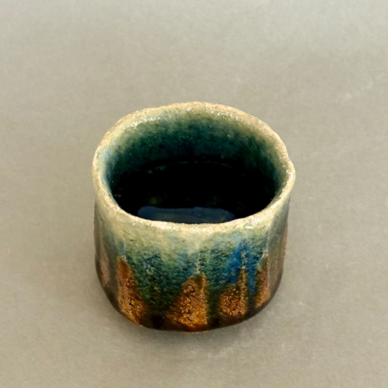 photo Sake Cup with Three Color Glaze Decoration