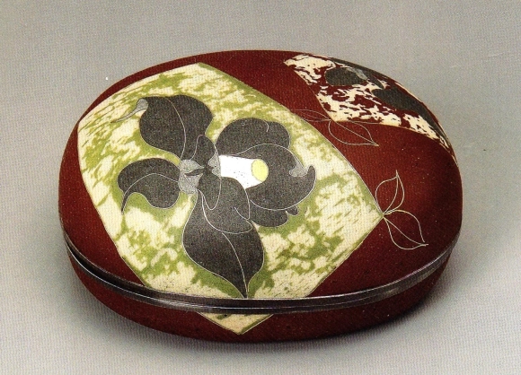 Opaque  Cloisonné Red Iron-Oxide Colored  Lidded Container "Black Camellia"