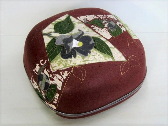 Opaque Cloisonné Red Iron-Oxide Colored Square Lidded Container 