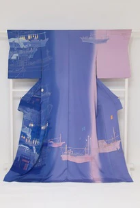 Formal Kimono with Design in Yuzen Dyeing "Harbor"