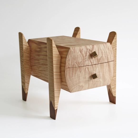 Horse Chestnut Wood Box with Four Legs and Drawers