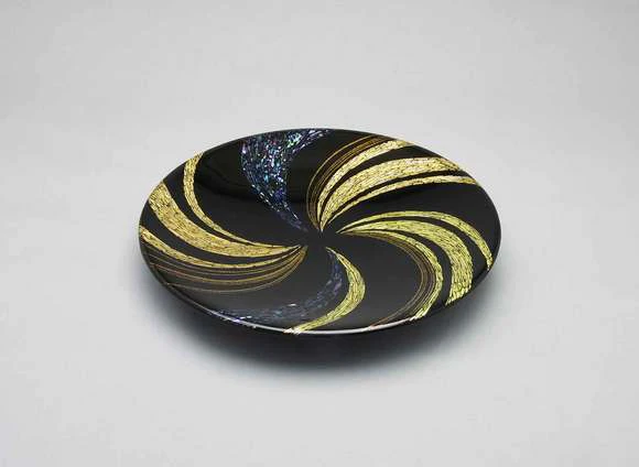 黒塗 金蒔絵 鶴蒔絵 ツル 角盆 お盆 広蓋 香盆としても 梨子地