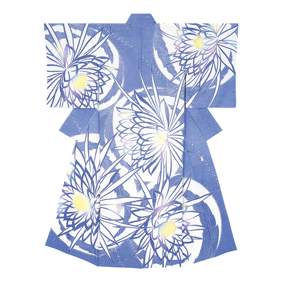 Unlined Kimono with Design in Sekidashi Style Yūzen Dyeing  "Profusion of Flowers Under the Moonlight"