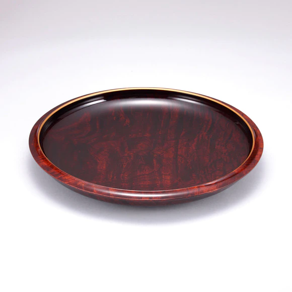 Tray of Zelcova Wood with Red Urushi