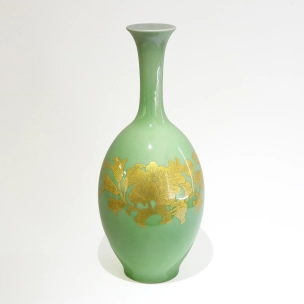 Flower Vase with Peony Scroll Design in Underglaze Gold
