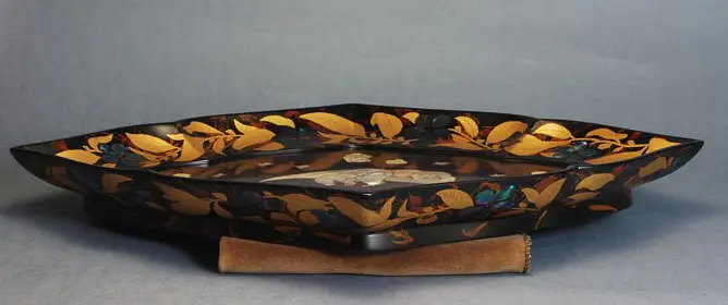 瓢箪雀蒔絵 広盆 大小一組 黒塗 金銀 螺鈿 木製漆器 広蓋 長方盆 花鳥MA9 m_2x_93177_ba8c8778d054ce8cd0c