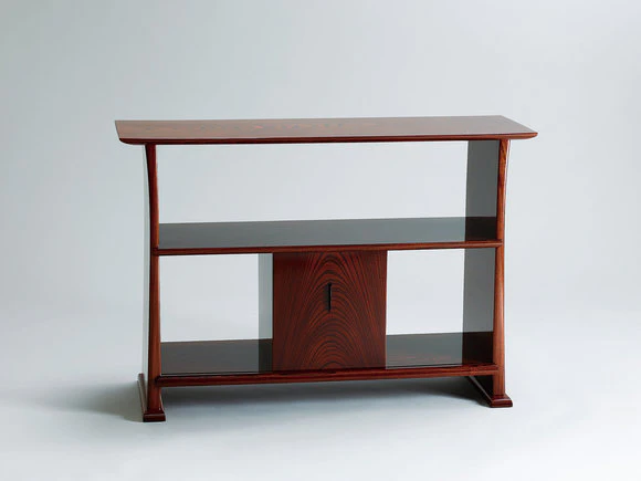 Cabinet of Japanese zelkova wood coated with urushi.