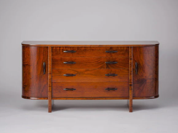 Cabinet of cherry coated with urushi.