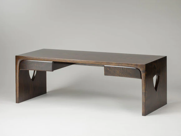 Low desk of chestnut wood coated with black urushi.
