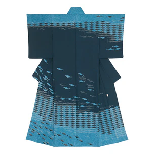 Formal Kimono with Design in Yūzen Dyeing "School of Fish"