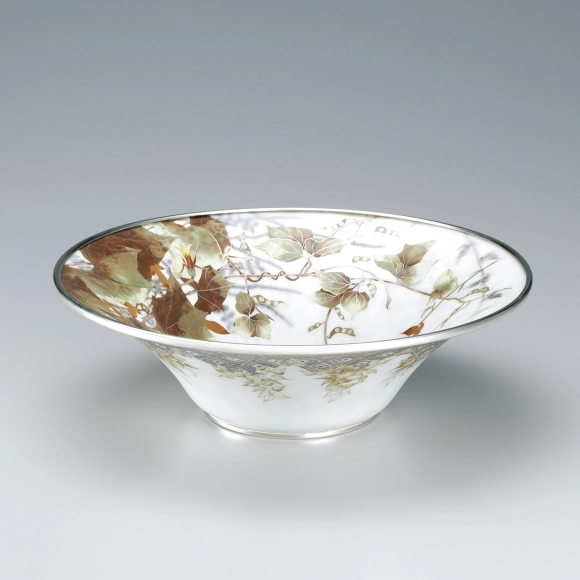 Cloisonne bowl with flowering plant design. “Beautiful sight of various flowers”