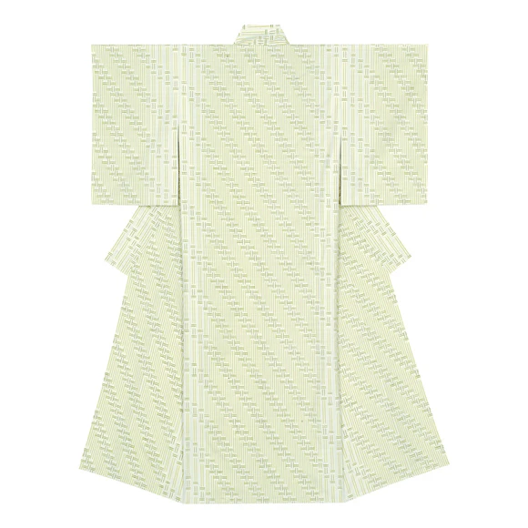 Kimono of tsumugi. “Summer scene with woven fence”