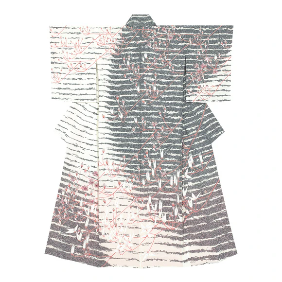 Formal kimono with design in yūzen dyeing. “Hazy spring”