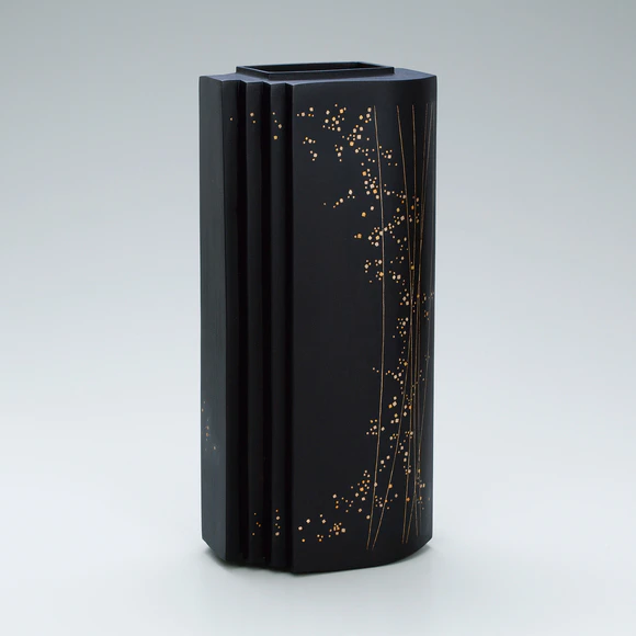 Iron flower vessel with design in inlay. “Early evening”