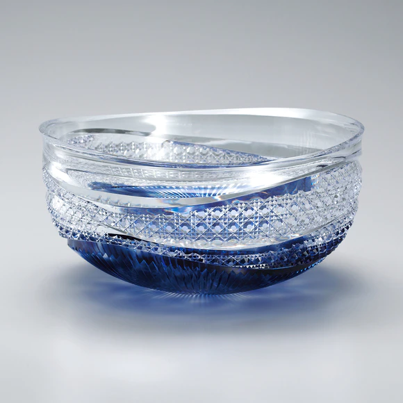 花瓶 硝子工芸品 硝子切子花瓶「青韻」(氣賀澤 雅人)｜ギャラリージャパン