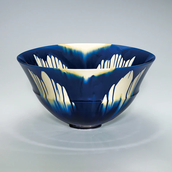 加藤巖作 藍彩茶碗 煎茶 美品 共箱(K-YC429) 加藤巖作 藍彩茶碗 煎茶 美品 共箱(K-YC429)