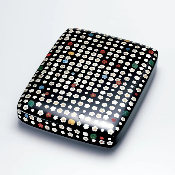 Writing box with plum blossom design in chinkin.