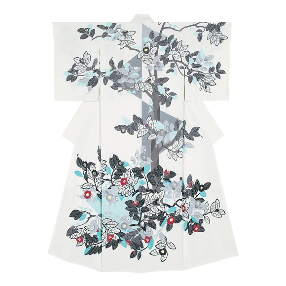 Formal kimono with design in yūzen dyeing. “Camellia Japonica”
