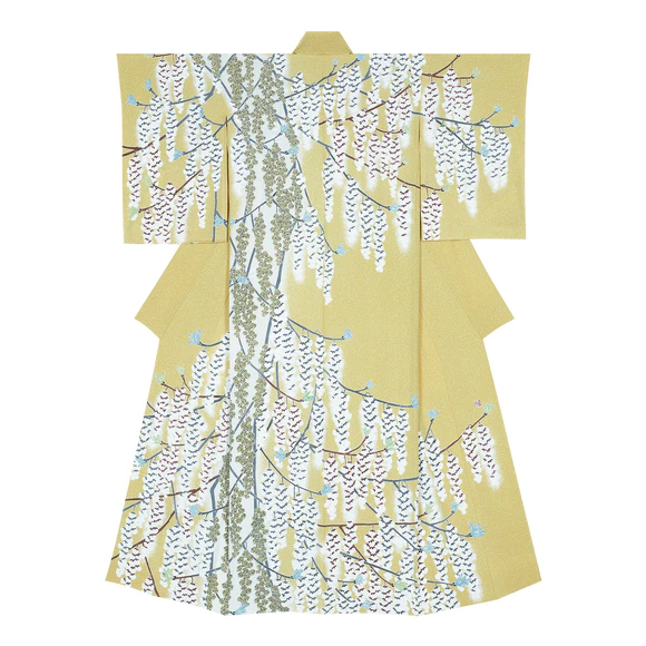 Formal kimono with design in yūzen dyeing. “Stachyurus”