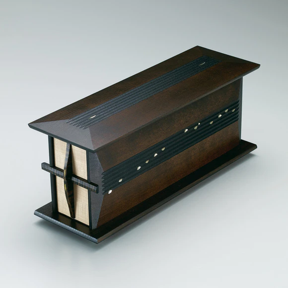 Box with drawers made of katsura wood finished in wiped urushi. “Song of birds”