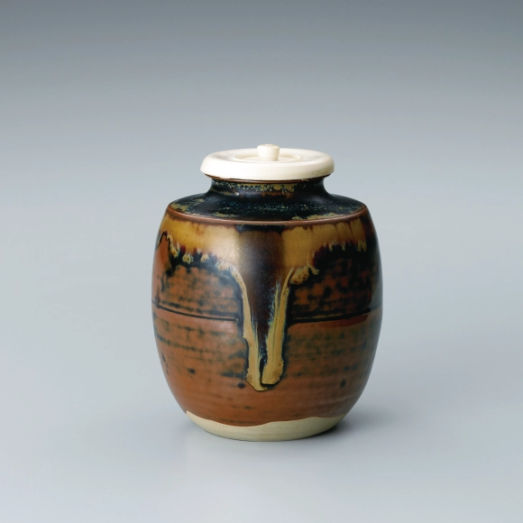 送料込【逢絢亭】茶道具 建水 高取焼 単瓢の形 鬼丸碧山 共箱入り 高取焼 鬼丸碧山作 茶道具 [ とじめ建水 ］