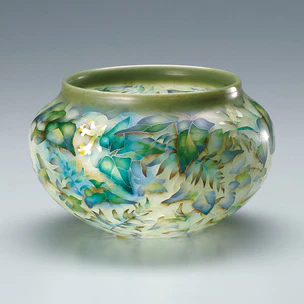 七宝焼 牡丹文 花瓶 唐木台・時代箱付 M R8760B 工芸品