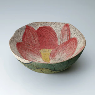 Bowl with lotus flower design in fabric texture style.