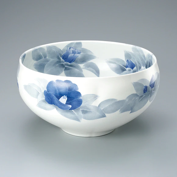 Bowl with camellia design in underglaze blue.
